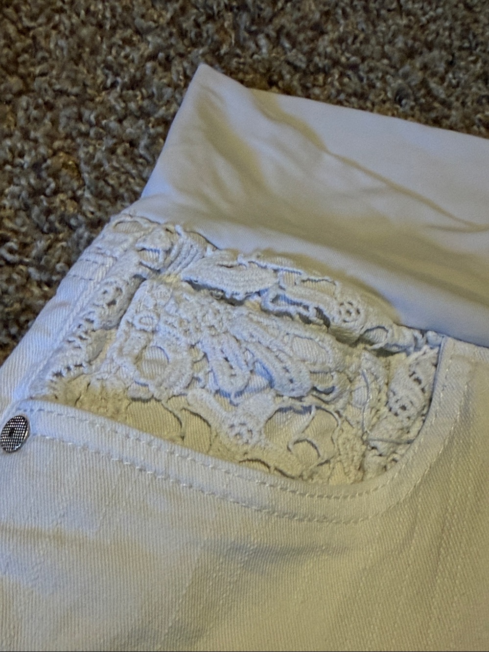 White denim maternity shorts w/lace accents (XL) - Picture 2 of 8